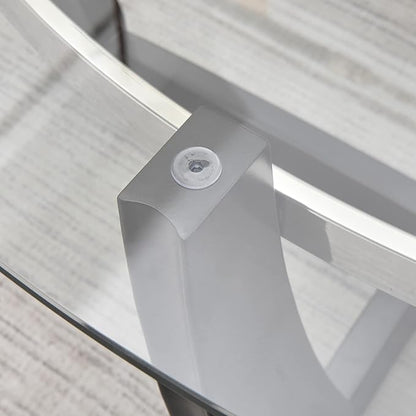 Oval Glass Coffee Table, 43.3" Solid Wood Tea Table with Tempered Glass Tabletop, Modern Glass Sofa Center Table Cocktail Table with Black Cross Base for Living Room Home Office,KFZ1331