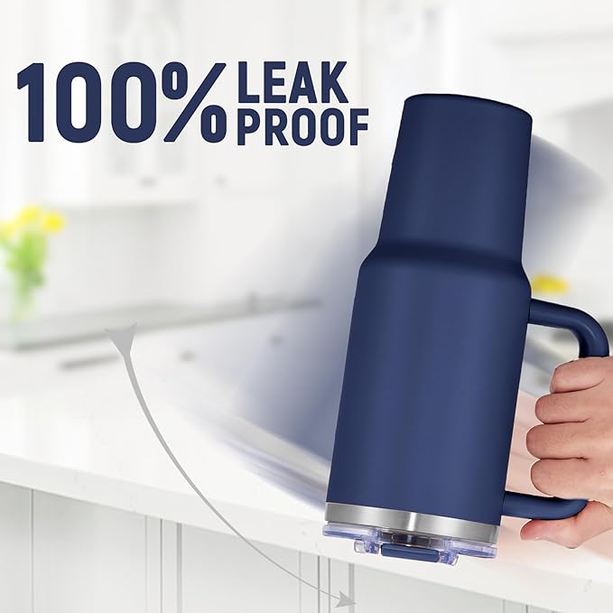 COKTIK 40 oz Tumbler With Handle and Straw Lid, Vacuum Insulated Travel Coffee Mug Stainless Steel Insulated Cup for Beverages, Leak-proof, Cupholder Friendly(Navy)