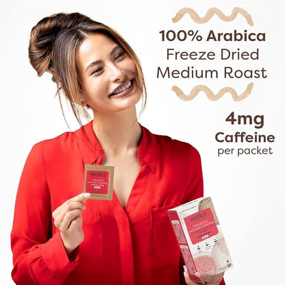 Waka Premium Decaf Instant Coffee Sachets — 100% Arabica Freeze Dried Beans — For Hot or Iced Coffee (8 Count, Decaf Medium Roast)