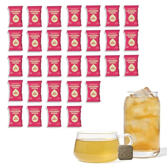 Tea Drops 30 Bulk Pack Organic Strawberry Matcha Bagless Tea - Loose Leaf, Lightly Sweetened, On-The-Go. Plastic-Free - Iced or Hot