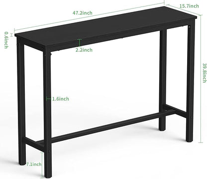 Mr IRONSTONE Bar Table, 47" Pub High Top Rectangular Height Sofa Console Dining Coffee Table, for Narrow Space, Living Room, Sturdy Metal Frame, Easy to Set Up, Black