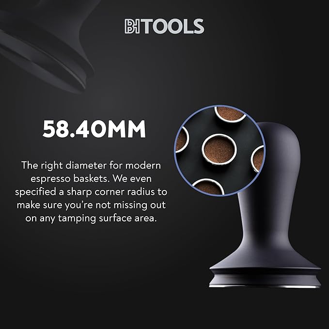 Espresso Press Tamper 58.4 mm, Premium Barista Coffee Tamper, Black Anodised Aluminium Handle, 304 Stainless Steel Base, Elegant and Lightweight Design