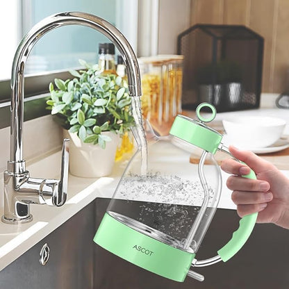ASCOT Electric Kettle, Glass Electric Tea Kettle Gifts for Men/Women/Family 1.5L 1500W Borosilicate Glass Tea Heater, with Auto Shut-Off and Boil-Dry Protection (Green)