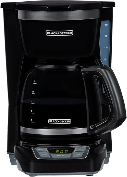 BLACK+DECKER 12-Cup Digital Coffee Maker, Programmable, Washable Basket Filter, Sneak-A-Cup, Auto Brew, Water Window, Keep Hot Plate, Black