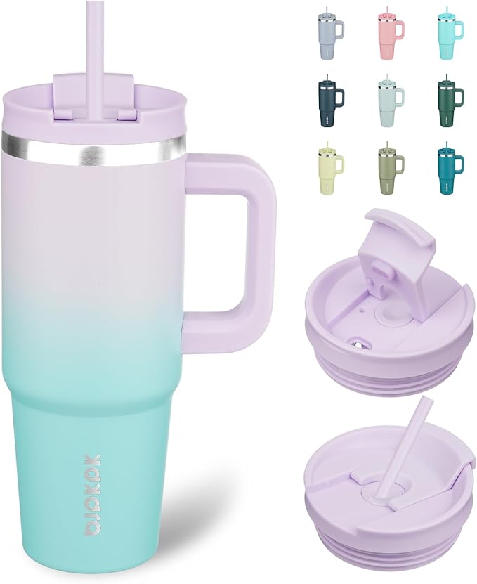 BJPKPK Tumbler With Handle 30 oz Stainless Steel Insulated Tumbler With Lid And Straw For Water Or Ice Coffee,Lavender Green
