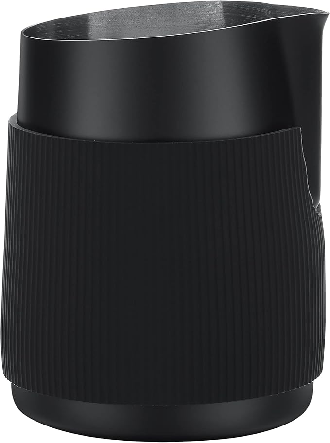 Normcore Handleless Milk Pitcher - Espresso Steaming Pitcher with Round Spout - 18/8 Stainless Steel Milk Frothing Jug, Black Non-Stick - Coffee Latte Frothing Pitcher - 20.3 oz (600 ml)