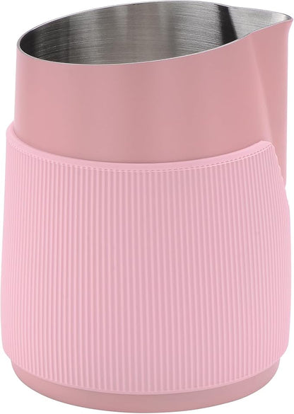 Normcore Handleless Milk Frothing Jug, Milk Pitcher 20.3 oz, Milk Frother Steamer Cup Stainless Steel Espresso Cup, Round Spout, Pink, 600 ml