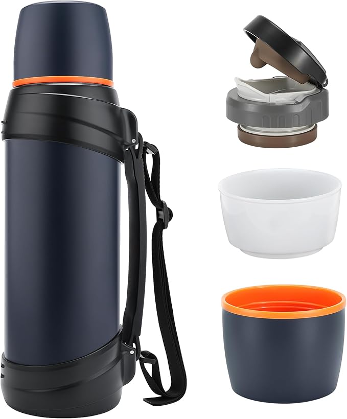 Large Thermosflask- 85oz Stainless Steel Insulated Bottle for Travel with BPA Free Cup - 2.5L Oversized Vacuum Insulated Thermoses with Handle and Strap for Hot & Cold Drinks(Blue)