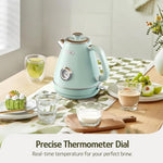 Load image into Gallery viewer, Hazel Quinn Retro Electric Kettle - 1.7 Liters / 57.5 Ounces Tea Kettle with Thermometer, All Stainless Steel, 1200 Watts Fast Boiling, BPA-free, Cordless, Automatic Shut Off - Mint Green