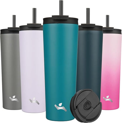 26 OZ Insulated Tumbler with Lid and 2 Straws Stainless Steel Water Bottle Vacuum Travel Mug Coffee Cup,Blue