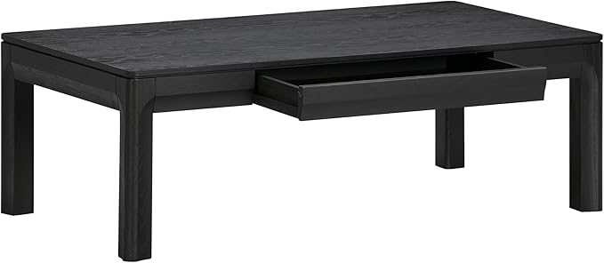 NTC Flow Modern Wooden Rectangle Coffee Table with Hidden Drawer – Waterproof & Heat Resistant, Burnt Black