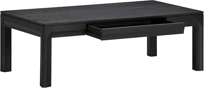 NTC Flow Modern Wooden Rectangle Coffee Table with Hidden Drawer – Waterproof & Heat Resistant, Burnt Black