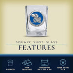 Load image into Gallery viewer, Heritage Pewter University of Kansas Jayhawks Square Shot Glass | Hand-Sculpted 1.5 Ounce Shot Glass | Intricately Crafted Metal Pewter Alma Mater Inlay