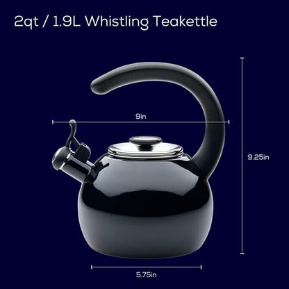 Circulon Enamel on Steel Whistling Teakettle/Teapot With Flip-Up Spout, 2 Quart - Black
