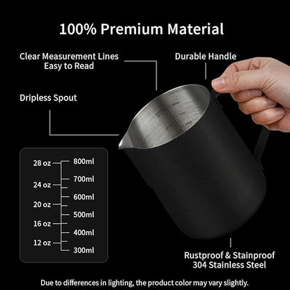 watchget Milk Frothing Pitcher 32oz/900ml - Stainless Steel Frothing Pitcher Espresso Steaming Pitcher Coffee Frother Cup Cappuccino Latte Art Coffee Machine Accessories Milk Jug, Black