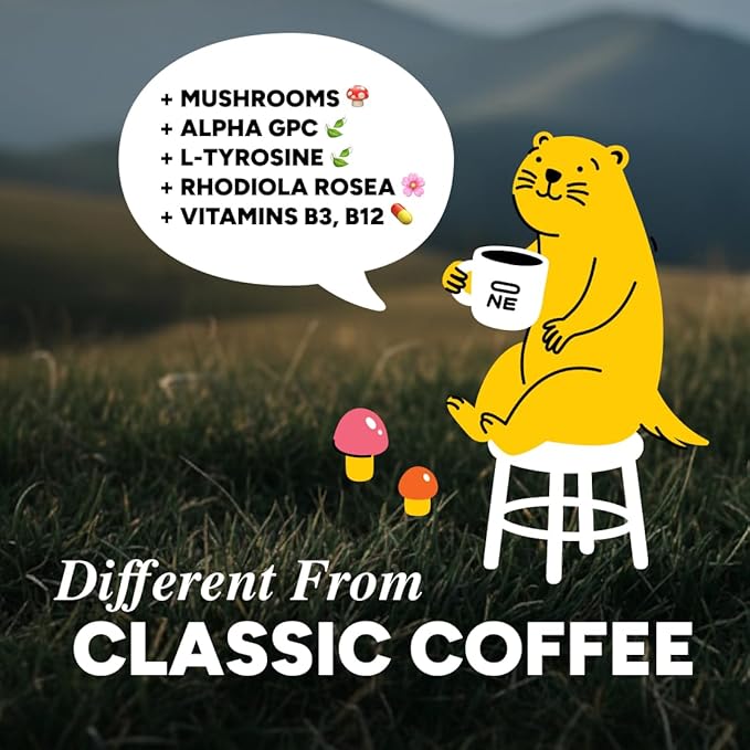 HabitONE Organic Mushroom Coffee Arabica – Lion’s Mane, Cordyceps, Reishi, Chaga – Alpha-GPC & L-Tyrosine, B12 & B3 – Better Energy, Focus, Digestion & Immunity – Made in USA – 30 Servings - Unroasted Coffee Beans