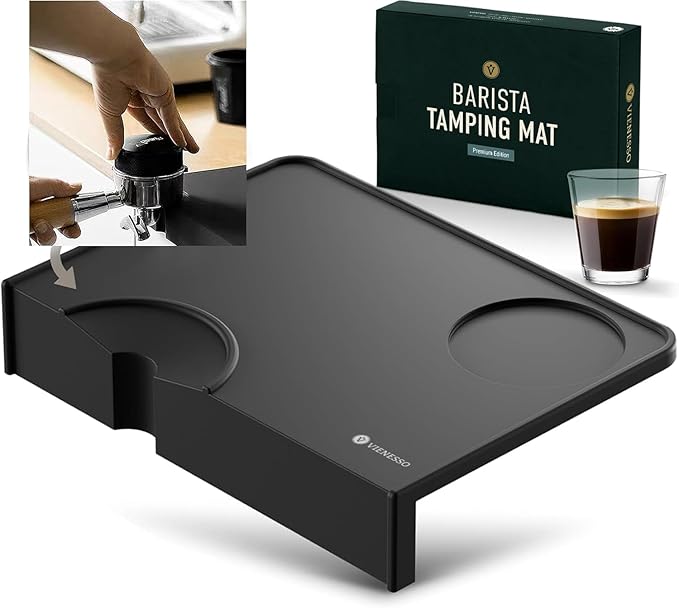 NEW: VIENESSO Tamping Mat for Espresso Machine - Non-slip Tamper Station for the countertop - Barista Accessories with notch for the Portafilter - Table edge protection + E-Book