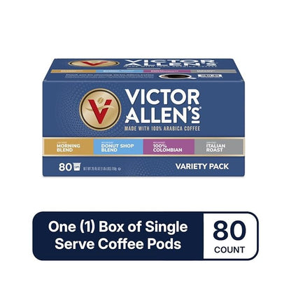 Victor Allen's Coffee Variety Pack (Morning Blend, 100% Colombian, Donut Shop Blend, and Italian Roast), 80 Count, Single Serve Coffee Pods for Keurig K-Cup Brewers