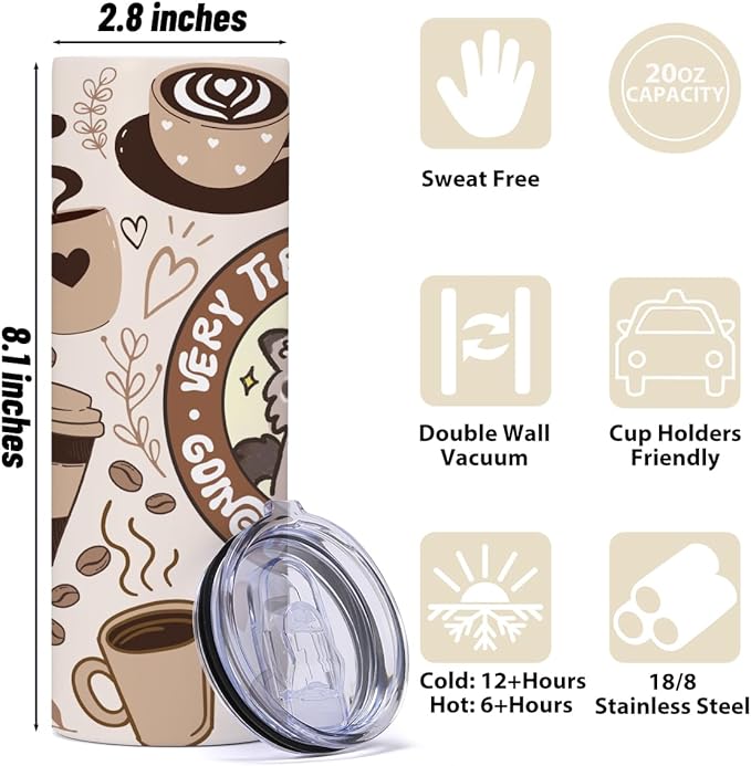 Funny Raccoon 20oz Stainless Steel Tumbler, Coffee Lovers Gifts, Straight Skinny Coffee Mug, Insulated Tumblers Cups Raccoon Gifts for Women Girls, Travel Water Bottle for Office Birthday Christmas