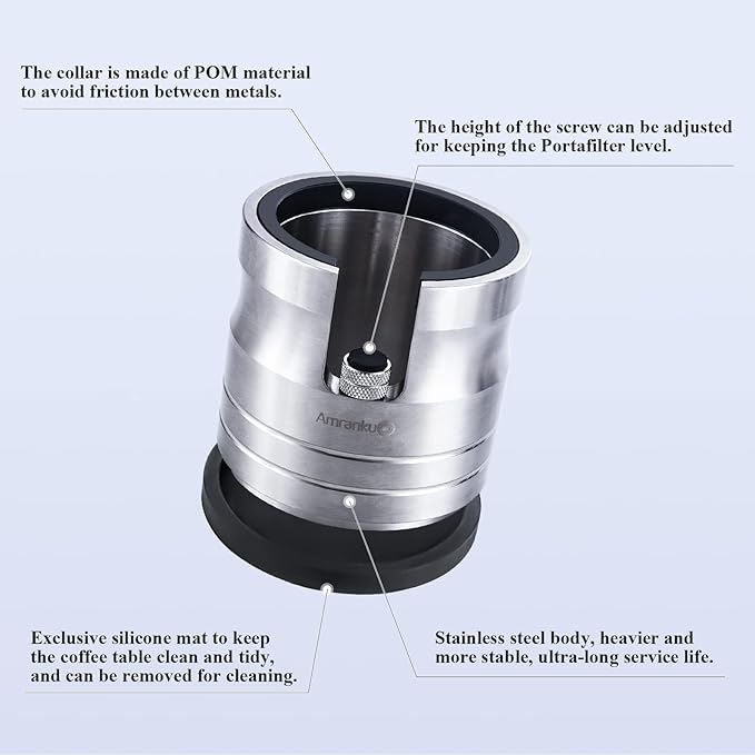 Portafilter Holder - Espresso Tamping Station Crafted from Solid 304 Stainless Steel for Most 58mm Portafilters with Adjustable Height Screw | Stable and Efficient Puck Preparation