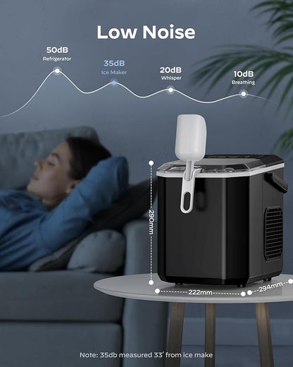 Silonn Ice Maker Countertop, Portable Ice Machine with Carry Handle, Self-Cleaning Ice Makers with Basket and Scoop, 9 Cubes in 6 Mins, 26 lbs per Day, Ideal for Home, Kitchen, Camping, RV