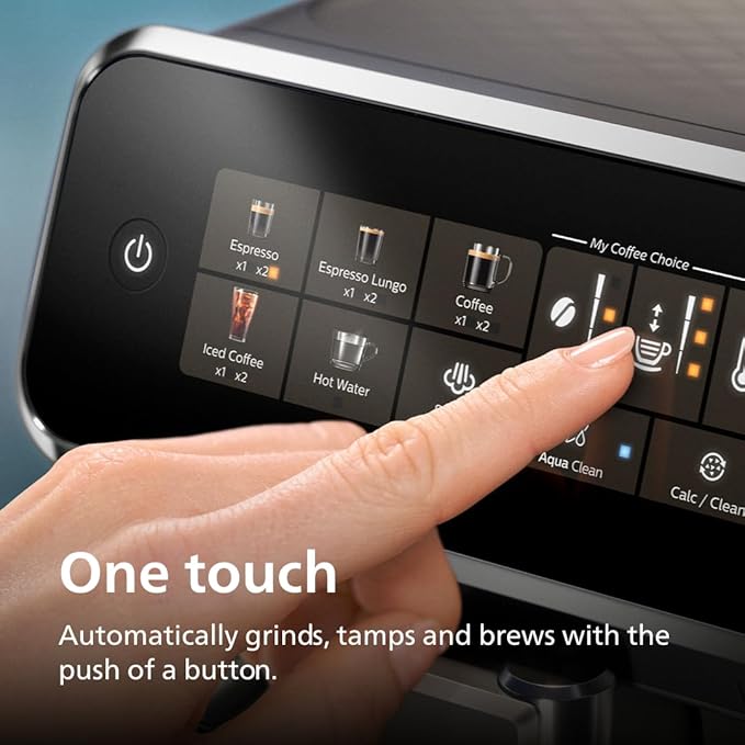 Philips 3300 Series Fully Automatic Espresso Machine with integrated milk frother and grinder, 5 Hot & Iced Coffee Pre-Sets, 40% Quieter SilentBrew, 15-Bar Pressure, Glossy Black (EP3326/90)