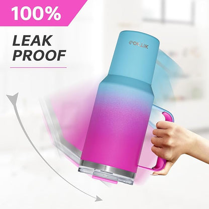 COKTIK 40 oz Tumbler With Handle and Straw Lid, Vacuum Insulated Travel Coffee Mug Stainless Steel Insulated Cup for Beverages, Leak-proof, Cupholder Friendly (Rose Plum)