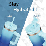 Load image into Gallery viewer, 40 oz Tumbler with Handle and 2 Straws,2 in 1 Lid Insulated Water Bottle Stainless Steel Travel Coffee Mug,Sky