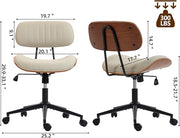 Home Office Chair with Wheels, Adjustable Height Desk Chair Leather Swivel Computer Chair, Armless Modern Walnut Chair for Office, Meeting Room, White