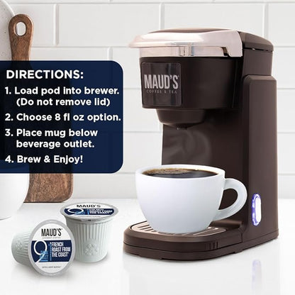 Maud's French Roast Coffee Pods 18 ct, Dark Roast Coffee in Recyclable Single Serve Pods – 100% Arabica Coffee, Compatible with Keurig K Cups Maker