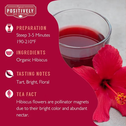 Organic Positively Tea Company, Hibiscus Herbal Tea Bags, 20 Count, 0.8 ounces