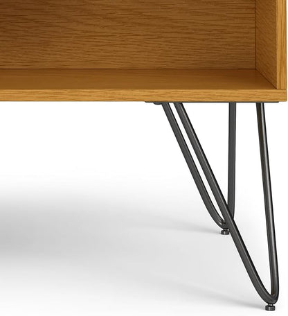 SIMPLIHOME Hunter Small Lift Top Coffee Table - 36 inch Wide Solid Oak Veneer and Metal Industrial Cocktail Table in Oak, Living Room Table with Hidden Storage, 2 Cubbies, and Hairpin Legs