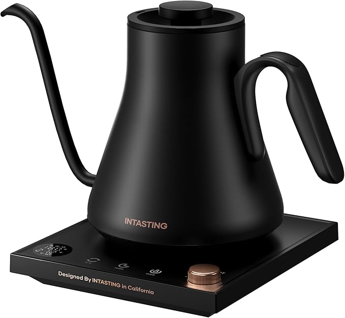 Electric Kettle, Gooseneck Electric Kettle, ±1℉ Precise Temperature Control, Stainless Steel Interior, Quick Heating for Pour Over Coffee, Tea & Boiling Water, 0.9L (Black)