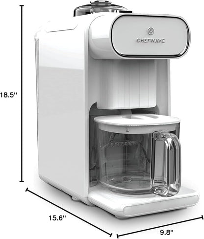 ChefWave Milkmade Non-Dairy Milk Maker – 6-in-1 Plant-Based Milk Machine for Almond, Oat, Soy, Cashew, Coconut & Macadamia – No Soaking, Auto-Clean, Delay Start, Glass Pitcher – White
