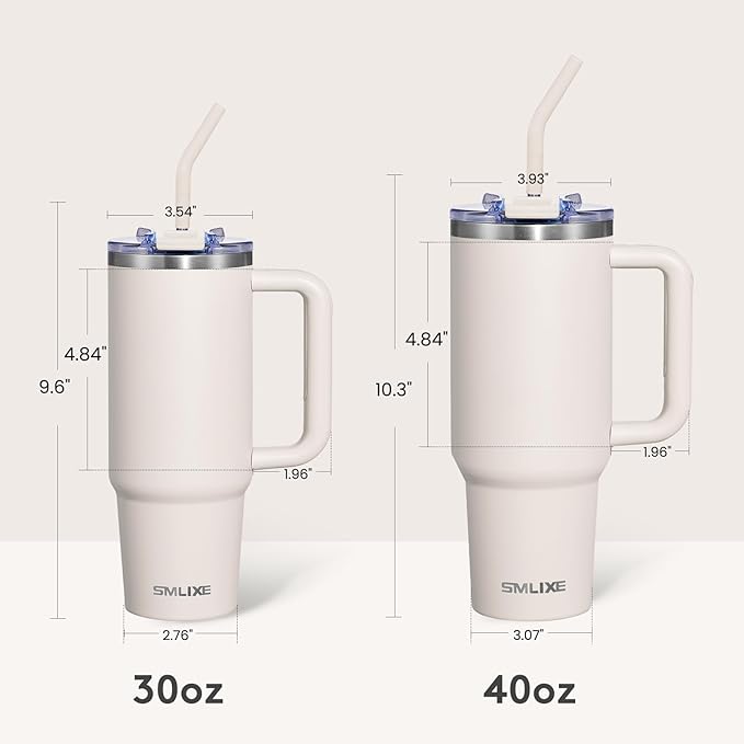 30 oz Tumbler with Handle, Tumbler with Lid and Straw, Double Wall Vacuum Insulated Travel Mug Stainless Steel Tumbler for Hot and Cold, Cupholder Friendly (Almond Birch)