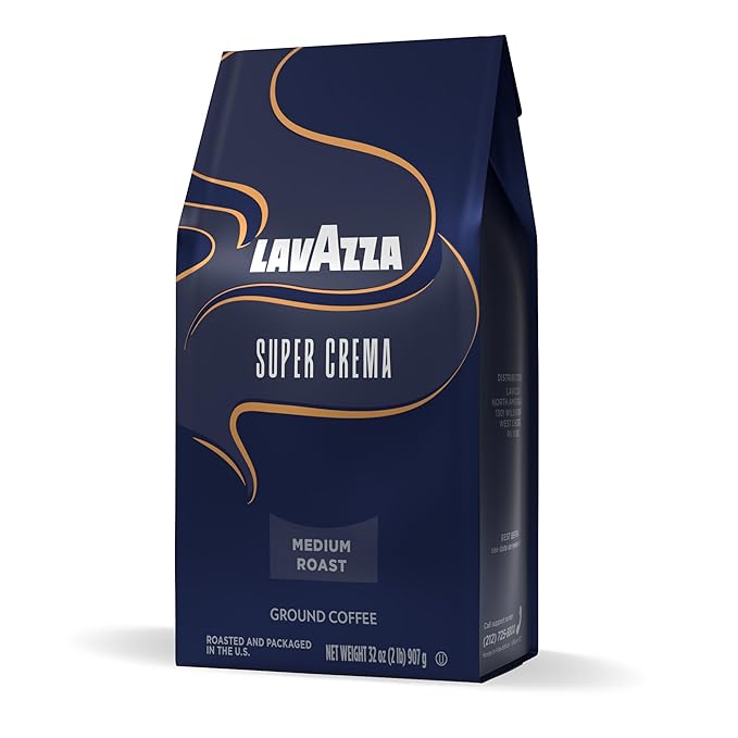 Lavazza Super Crema Ground Coffee, Medium Roast, Arabica and Robusta Blend, 32 oz Bag (Pack of 6)