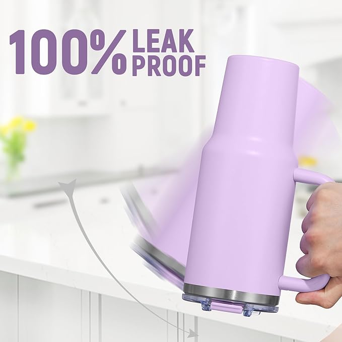 COKTIK 40 oz Tumbler With Handle and Straw Lid, Vacuum Insulated Travel Coffee Mug Stainless Steel Insulated Cup for Beverages, Leak-proof, Cupholder Friendly (Lavender)