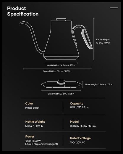 Cocinare x Chanoir FLOW M9 Pro Electric Kettle, Art de Paris Color-Changing Collaboration, Premium Gift Box Packaging with Coffee Mat, ±0.5℉ Temp Control for Coffee & Tea (Chanoir Black)
