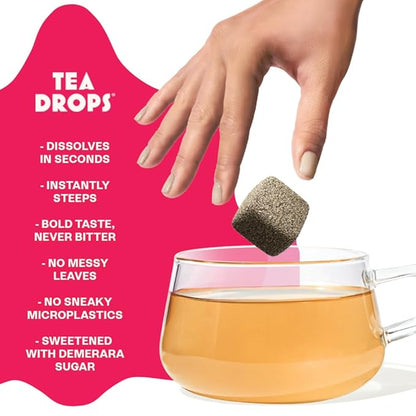 Tea Drops 30 Bulk Pack Organic Strawberry Matcha Bagless Tea - Loose Leaf, Lightly Sweetened, On-The-Go. Plastic-Free - Iced or Hot