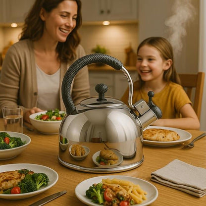 Creative Home 2.7 Qt 304 Stainless Steel Whistling Tea Kettle │ Polished Dome-Style Water Boiler with Heat-Resistant Cobra Handle and Loud Steam Signal │ Stylish Stove-Top Accessory and Gift