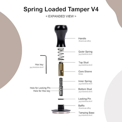 Stainless Steel Coffee Tamper - 45.5mm/51mm/53.5mm/58mm/58.5mm Multi-Size Compatible, Heavy Duty Espresso Press for Home Barista,Black