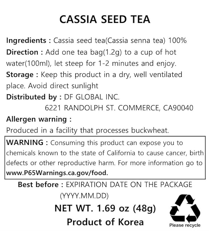 Damtuh Cassia Seed Tea – Traditional Korean Herbal Tea, Smooth & Caffeine-Free, 40 Tea Bags (1.2g each, Pack of 2)