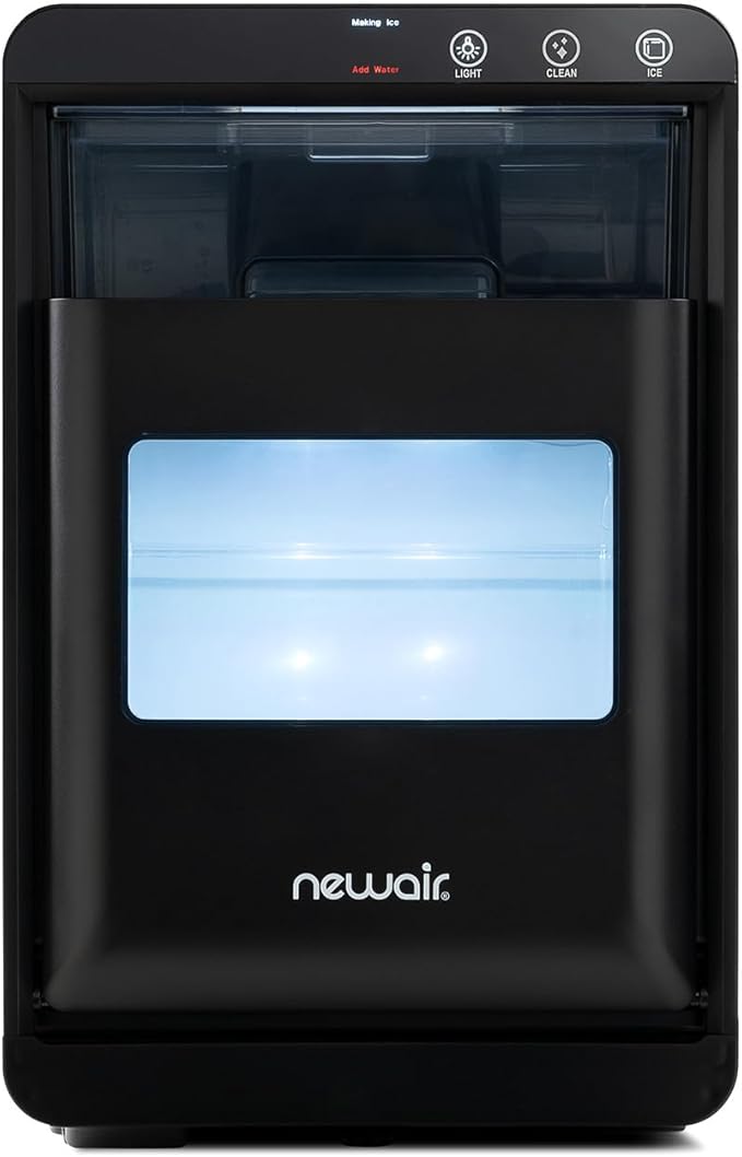 Newair Nugget Ice Maker Countertop, 44 lbs in 24 Hours Ice Machine Nugget, Self Cleaning Ice Maker in Black Stainless Steel, Perfect for Home Bar, Kitchen Countertop, RV, Home Office