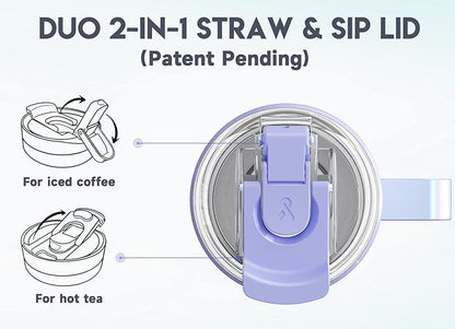 Meoky 24oz Travel Mug, Triple Insulated Stainless Steel Tumbler with Handle and 2-in-1 Straw and Sip Lid, 100% Leak Proof, Keeps Cold for 24 Hours or Hot for 8 Hours, Cupholder Friendly (Fairyland)