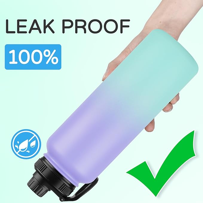 DOMICARE 40 oz Insulated Water Bottle, Vacuum Insulated Stainless Steel Sports Water Bottle with Straw Lid & Spout Lid, Leakproof, Reusable - Travel, Camping, Bike, Purple Green Gradient