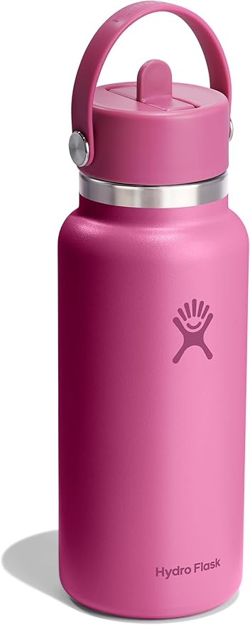 Hydro Flask Water Bottle - Insulated Stainless Steel - Wide Mouth Flex Straw Lid, Non Spill, Leakproof and Refillable in 32 Oz Reef Pink