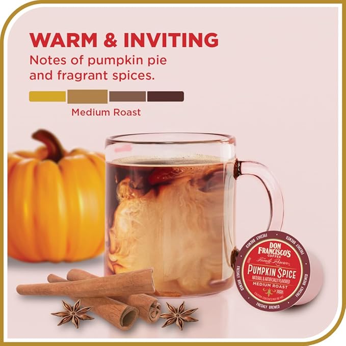 Don Francisco's Pumpkin Spice Flavored Coffee, 100% Arabica, 24 K-Cup Compatible Single-Serve Pods, Fragrant Holiday Blend, Seasonal Coffee