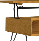 Load image into Gallery viewer, SIMPLIHOME Hunter Small Lift Top Coffee Table - 36 inch Wide Solid Oak Veneer and Metal Industrial Cocktail Table in Oak, Living Room Table with Hidden Storage, 2 Cubbies, and Hairpin Legs