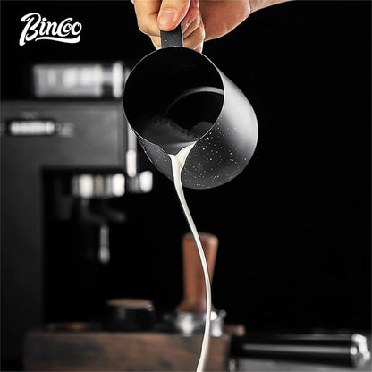 Bincoo Star Milk Frothing Pitcher 12oz,Espresso Steaming Pitcher,Espresso Machine Accessories,Milk Frother cup,Milk Coffee Cappuccino Latte Art,Stainless Steel Jug Cup.(Black 12oz)