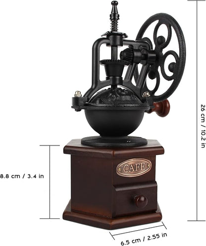 Coffee Grinder,Wooden Coffee Bean Grinder Manual Coffee Grinder Roller, Antique Coffee Mill with Cast Iron Hand Crank for Making Mesh Coffee, Decoration, Best Gift (Brown (six deformation base))